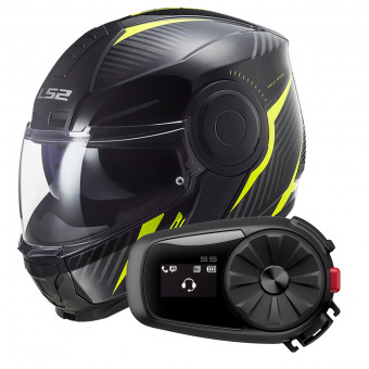 Modular LS2 Scope Skid Black H-V Yellow FF902 + Kit Bluetooth 5S Solo