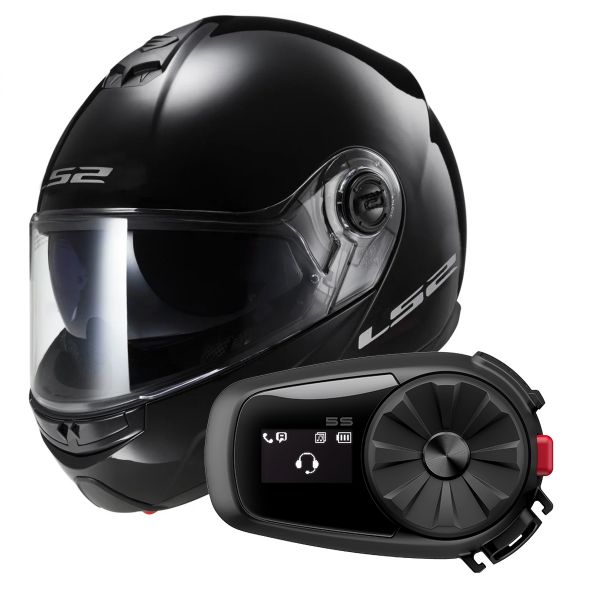 Modular LS2 Strobe Black FF325 + Kit Bluetooth 5S Solo