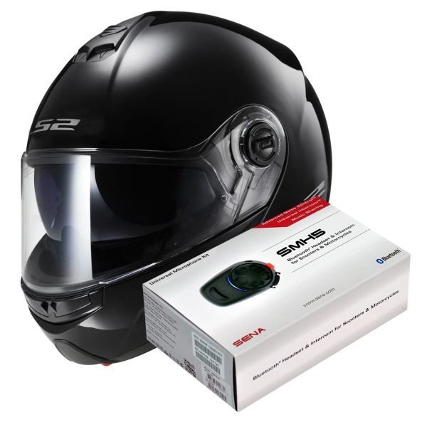 Modular LS2 Strobe Black FF325 + Kit Bluetooth Sena SMH5