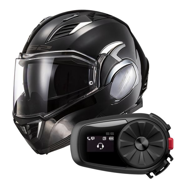 Modular LS2 Valiant II Black FF900 + Kit Bluetooth 5S Solo