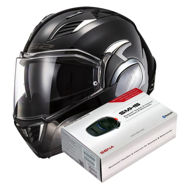 Modular LS2 Valiant II Black FF900 + Kit Bluetooth SMH5 Solo