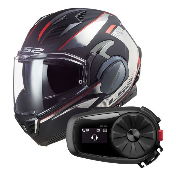 Modular LS2 Valiant II Hub Black Chrome FF900 + Kit Bluetooth 5S Solo