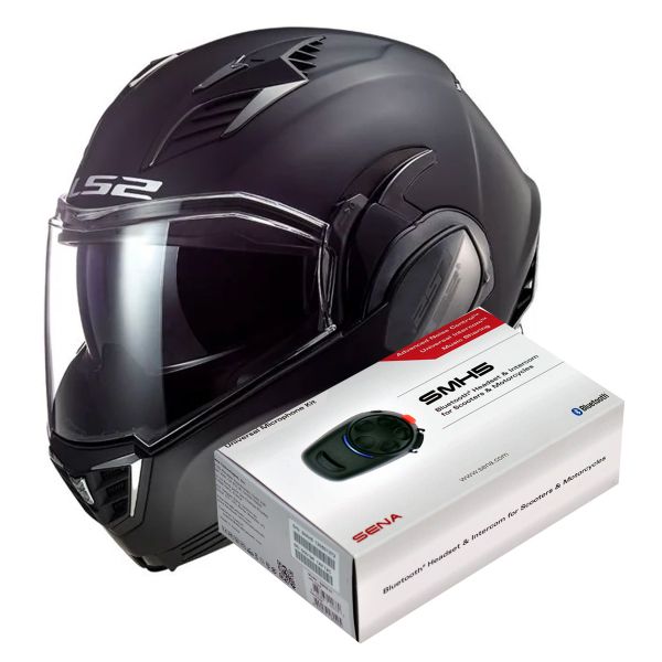 Modular LS2 Valiant II Matt Black FF900 + Kit Bluetooth SMH5 Solo