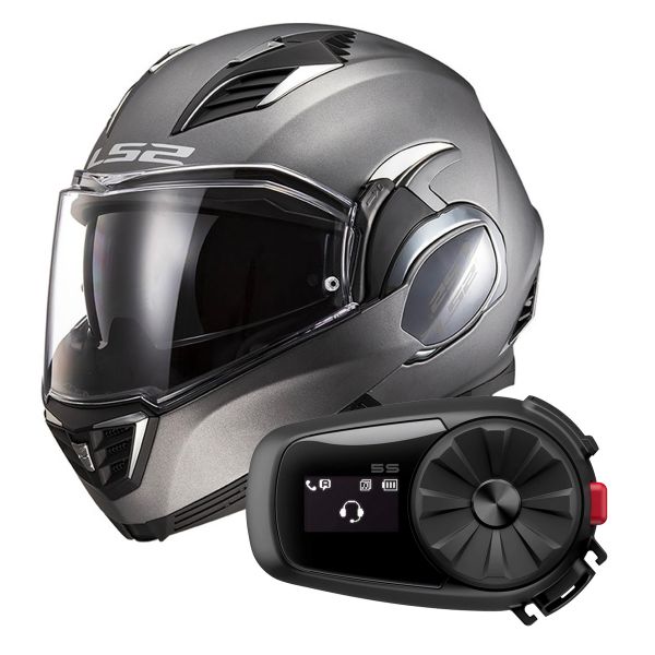 Modular LS2 Valiant II Matt Titanium FF900 + Kit Bluetooth 5S Solo