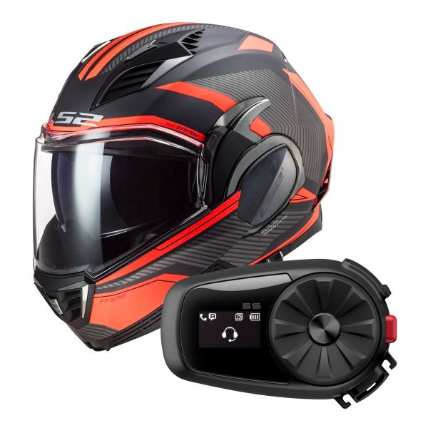 Modular LS2 Valiant II Revo Matt Titanium Orange FF900 + Kit Bluetooth 5S Solo