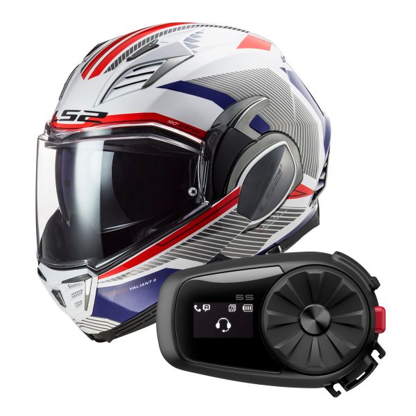 Pack Casco Kit Bluetooth LS2 Valiant II Revo White Red Blue