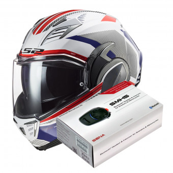 Modular LS2 Valiant II Revo White Red Blue FF900 + Kit Bluetooth SMH5 Solo