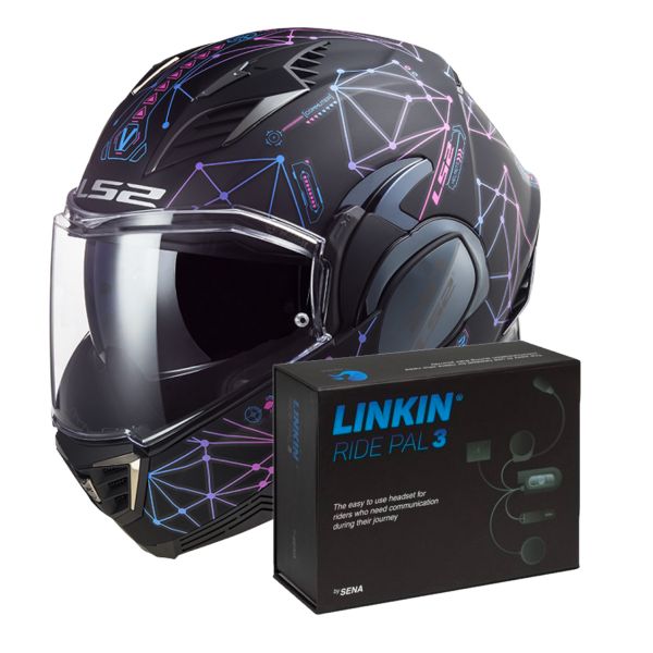 Modular LS2 Valiant II Stellar Matt Black Blue FF900 + Linkin Ride Pal III