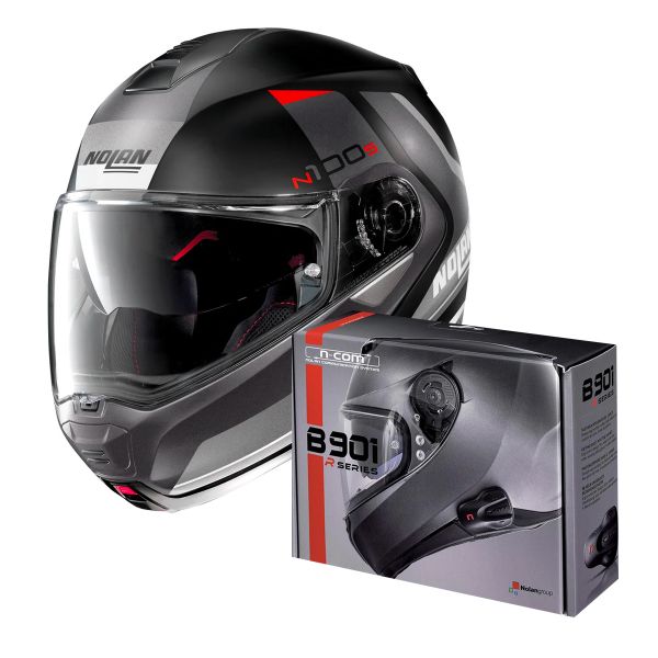 Modular Nolan N100 5 Hilltop N-Com Flat Black Grey 47 + Kit Bluetooth B901 R