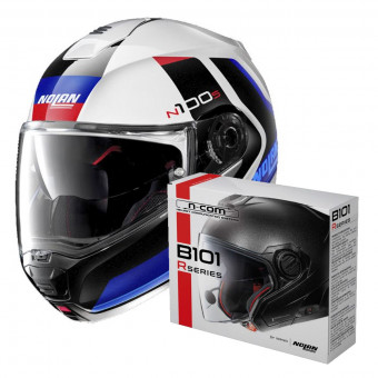 Modular Nolan N100 5 Hilltop N-Com White Blue 49 + Kit Bluetooth B101R