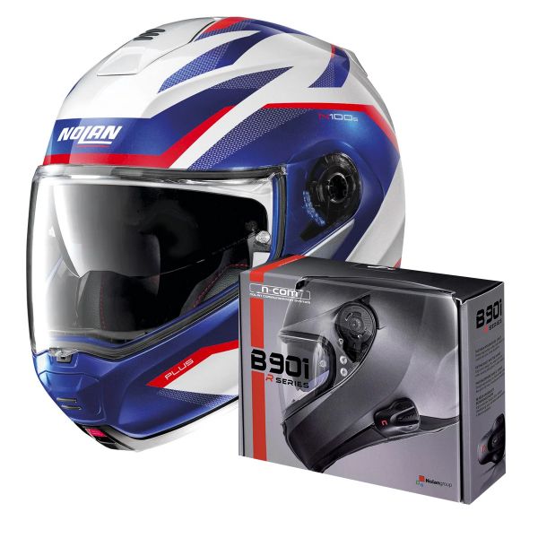 Modular Nolan N100 5 Plus Overland N-Com White Blue 35 + Kit Bluetooth B901 R
