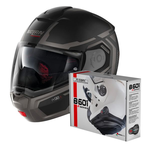 Modular Nolan N90 3 Driller N-Com Flat Black Grey 23 + Kit Bluetooth B601R