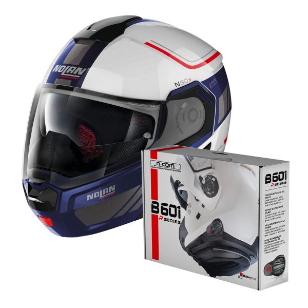Modular Nolan N90 3 Voyager N-Com White Blue 20 + Kit Bluetooth B601R