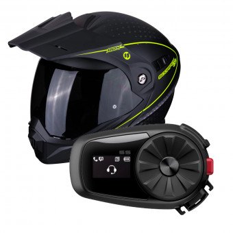 Modular Scorpion ADX-1 Horizon Noir Mat Jaune Fluo + Kit Bluetooth Sena 5S Solo