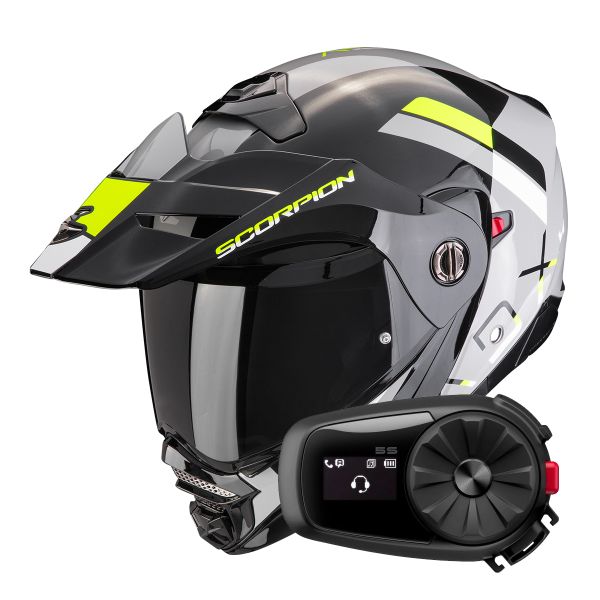 Modular Scorpion ADX-2 Galane Grey Black Neon Yellow + Kit Bluetooth 5S Solo