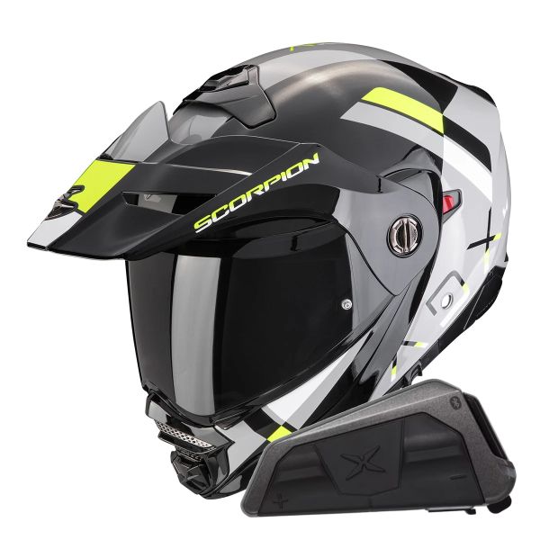 Modular Scorpion ADX-2 Galane Grey Black Neon Yellow + Kit bluetooth Exo-Com Link-1 Solo