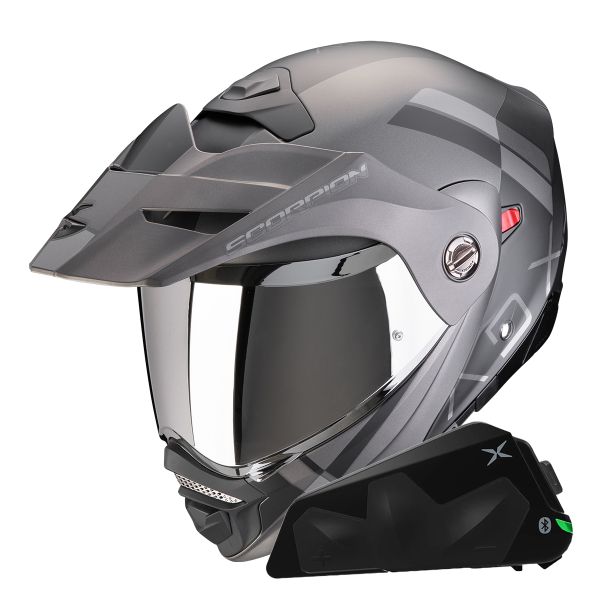 Modular Scorpion ADX-2 Galane Matt Black Silver + Kit bluetooth Exo-Com Link-1C Solo
