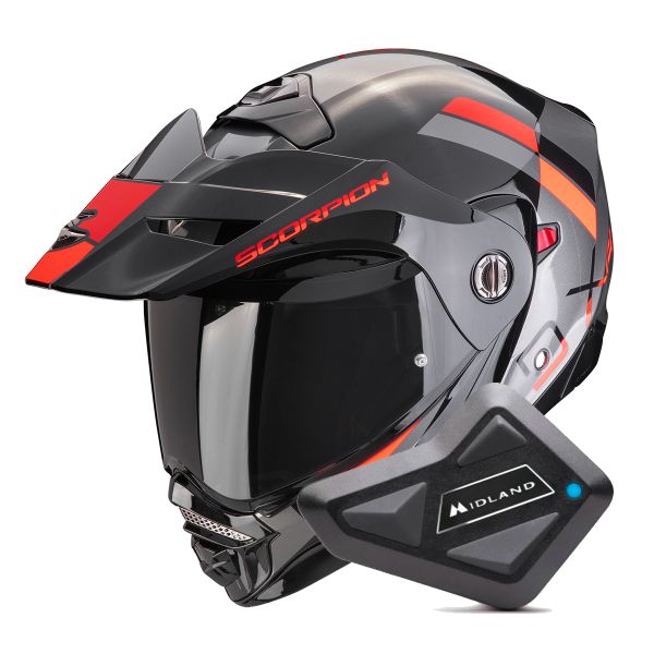 Modular Scorpion ADX-2 Galane Silver Black Red + Kit Bluetooth BT Mini