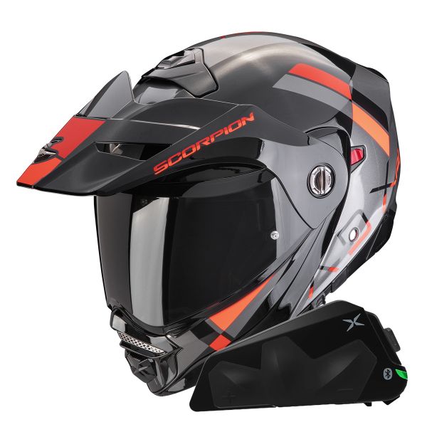 Modular Scorpion ADX-2 Galane Silver Black Red + Kit bluetooth Exo-Com Link-1C Solo