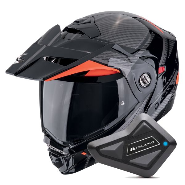 Modular Scorpion ADX-2 Lewis Black Red + Kit Bluetooth BT Mini Modular Scorpion ADX-2 Lewis Black Red + Kit Bluetooth BT Mini