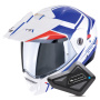 Casque Modular Scorpion ADX-2 Lewis White Blue Red + Kit Bluetooth BT Mini