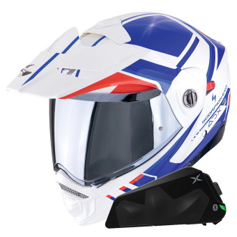 Modular Scorpion ADX-2 Lewis White Blue Red + Kit bluetooth Exo-Com Link-1C Solo