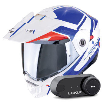 Modular Scorpion ADX-2 Lewis White Blue Red + Kit Bluetooth Lokui K30