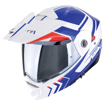 Scorpion ADX-2 Lewis White Blue Red + Kit bluetooth Exo-Com Link-1C Solo