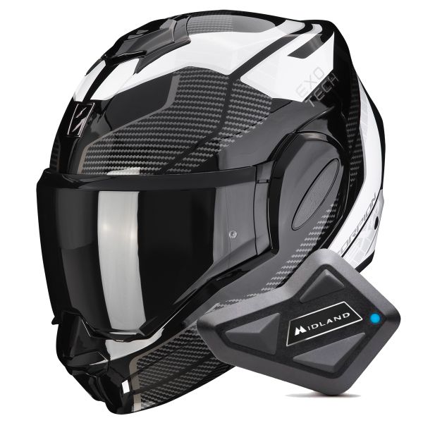 Modular Scorpion Exo Tech Evo Animo Black White + Kit Bluetooth BT Mini