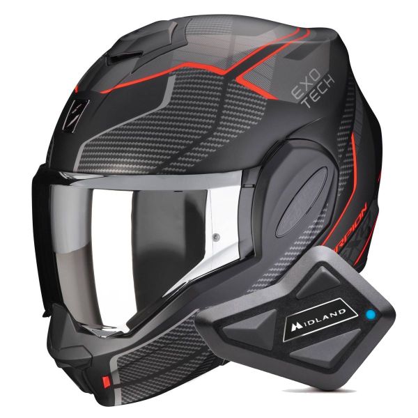 Modular Scorpion Exo Tech Evo Animo Matt Black Red + Kit Bluetooth BT Mini