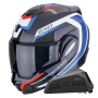 Casque Modular Scorpion Exo Tech Evo Carbon Cosy Black Blue + Kit bluetooth Exo-Com Link-1