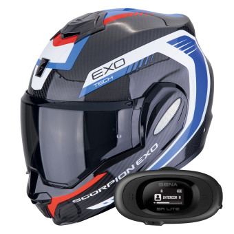 Modular Scorpion Exo Tech Evo Carbon Cosy Black Blue Red + Kit bluetooth 5R Lite
