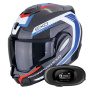 Casque Modular Scorpion Exo Tech Evo Carbon Cosy Black Blue Red + Kit bluetooth 5R Lite