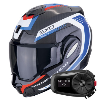Modular Scorpion Exo Tech Evo Carbon Cosy Black Blue Red + Kit Bluetooth 5S Solo