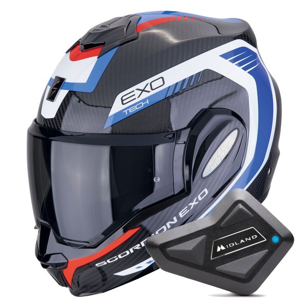 Modular Scorpion Exo Tech Evo Carbon Cosy Black Blue Red + Kit Bluetooth BT Mini