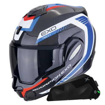 Modular Scorpion Exo Tech Evo Carbon Cosy Black Blue Red + Kit bluetooth Exo-Com Link-1C