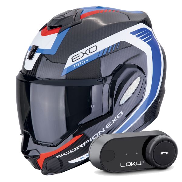 Modular Scorpion Exo Tech Evo Carbon Cosy Black Blue Red + Kit Bluetooth Lokui K30