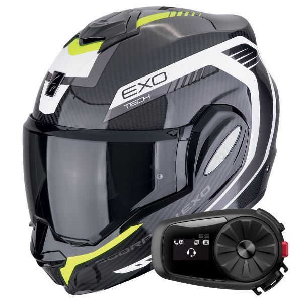 Modular Scorpion Exo Tech Evo Carbon Cosy Black Yellow Fluo + Kit Bluetooth 5S Solo