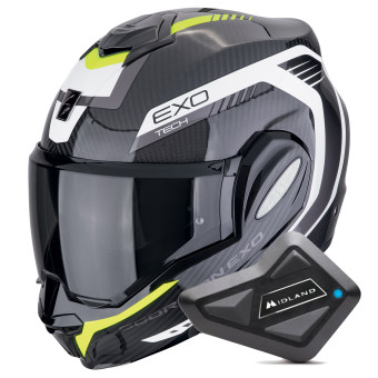 Modular Scorpion Exo Tech Evo Carbon Cosy Black Yellow Fluo + Kit Bluetooth BT Mini