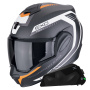 Casque Modular Scorpion Exo Tech Evo Carbon Cosy Matt Black + Kit bluetooth Exo-Com Link-1C