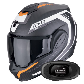 Modular Scorpion Exo Tech Evo Carbon Cosy Matt Black Orange + Kit bluetooth 5R Lite