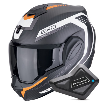 Modular Scorpion Exo Tech Evo Carbon Cosy Matt Black Orange + Kit Bluetooth BT Mini