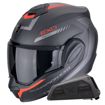 Modular Scorpion Exo Tech Evo Carbon Cosy Matt Black Red + Kit bluetooth Exo-Com Link-1