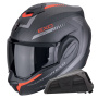 Casque Modular Scorpion Exo Tech Evo Carbon Cosy Matt Black Red + Kit bluetooth Exo-Com Link-1