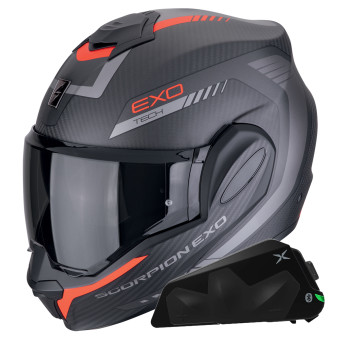Modular Scorpion Exo Tech Evo Carbon Cosy Matt Black Red + Kit bluetooth Exo-Com Link-1C