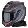 Casque Modular Scorpion Exo Tech Evo Carbon Cosy Matt Black Red + Kit bluetooth Exo-Com Link-1C