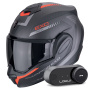 Casque Modular Scorpion Exo Tech Evo Carbon Cosy Matt Black Red + Kit Bluetooth Lokui K30