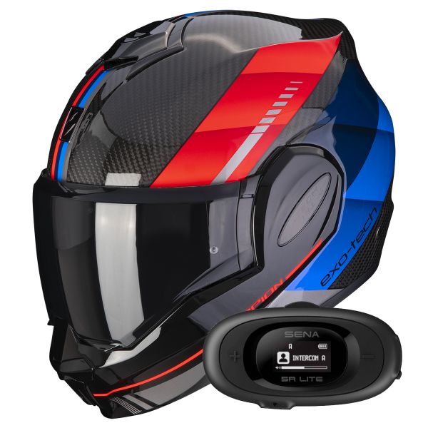 Modular Scorpion Exo Tech Evo Carbon Genus Black Blue Red + Kit bluetooth 5R Lite
