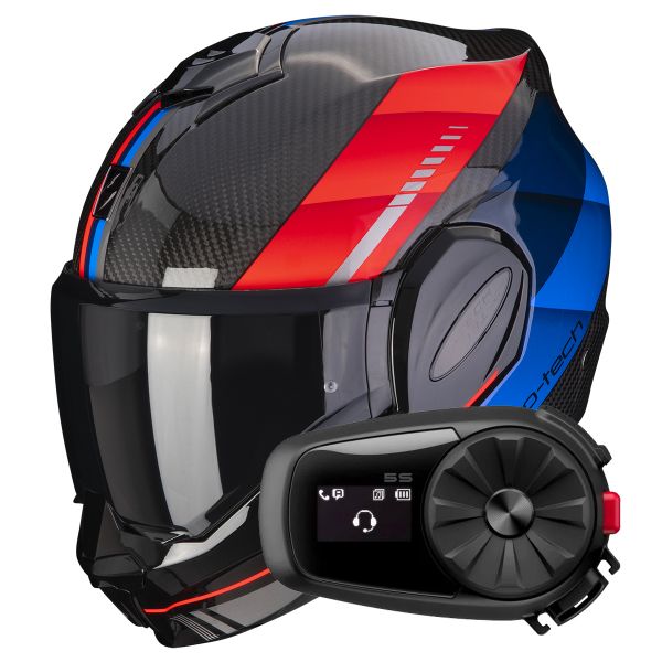 Modular Scorpion Exo Tech Evo Carbon Genus Black Blue Red + Kit Bluetooth 5S