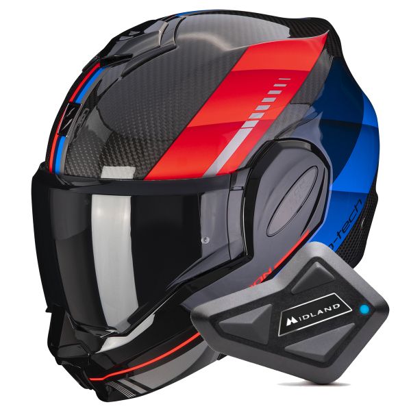 Modular Scorpion Exo Tech Evo Carbon Genus Black Blue Red + Kit Bluetooth BT Mini